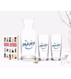 BK Gift Kişiye Özel Renkli Baskılı Ankara Tasarımlı Turistik İkili Rakı Bardağı Karaf ve Cep Kitabı Hediye Seti-1 (Model 1)