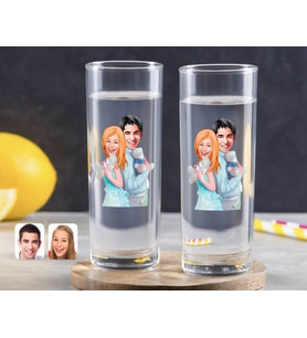 BK Gift Kişiye Özel Renkli Baskılı Sevgililer Karikatürlü İkili Vodka Bardağı-87 (Beyaz)