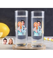 BK Gift Kişiye Özel Renkli Baskılı Sevgililer Karikatürlü İkili Vodka Bardağı-87 (Beyaz)