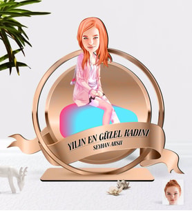 BK Gift Kişiye Özel Kadın Karikatürlü 3D Ahşap Biblo Plaket-32 (Beyaz)
