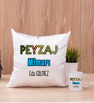 Peyzaj Mimarı Kare Yastık ve Beyaz Kupa Bardak