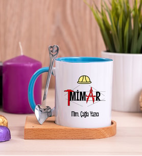 Mimar Ahşap Altlıklı Mavi Kupa Bardak