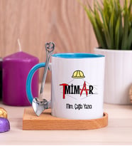 Mimar Ahşap Altlıklı Mavi Kupa Bardak