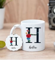 Baş Harfli Ve İsimli Beyaz Kupa Bardak Ve Anahtarlık Set