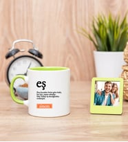 Eş Kelime Anlamı Yeşil Kupa Bardak ve Yeşil Mini Fotoğraf Çerçevesi