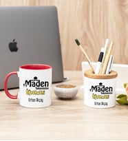 Maden Teknolojisi Öğretmeni Kırmızı Kupa Bardak Ve Kalemlik Hediye Seti