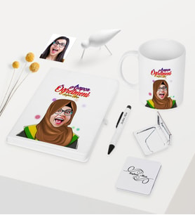 BK Gift Kişiye Özel Bayan Arapça Öğretmeni Temalı Karikatürlü Beyaz Defter Kalem Kupa Ayna Seti - 3