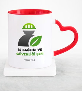 BK Gift Kişiye Özel Mesleki İş Sağlığı Ve Güvenliği Şefi Kırmızı Kalpli Kupa Bardak