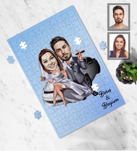 Kişiye Özel Gelin Damat Karikatürlü A4 99 Parça Puzzle Mod-2