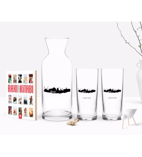 BK Gift Kişiye Özel Renkli Baskılı Elazığ Tasarımlı Turistik İkili Rakı Bardağı Karaf ve Cep Kitabı Hediye Seti-2 (Model 1)
