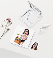 BK Gift Kişiye Özel Bayan Öğretmen Temalı Karikatürlü Deri Ayna - 5