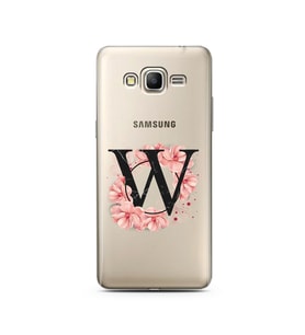 Pembe Çiçekli Harf Tasarım Süper Şeffaf Silikon Telefon Kılıfı Samsung Grand Pri