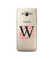 Pembe Çiçekli Harf Tasarım Süper Şeffaf Silikon Telefon Kılıfı Samsung Grand Pri
