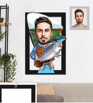 Kişiye Özel Balıkçı Karikatürlü 3D Ahşap Tablo 30x47 Bay-3