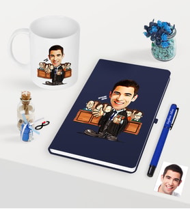 BK Gift Kişiye Özel Bay Avukat Karikatürlü Lacivert Defter Kalem Kupa Seti - 2 (Model 1)