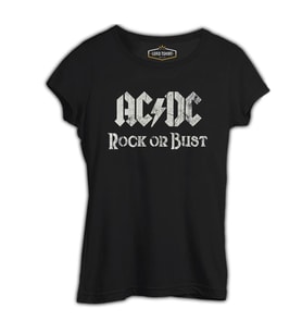 AC DC - Rock or Bust Logo Siyah Kadın Tshirt
