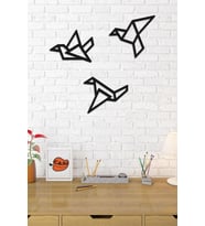 CajuArt Ahşap Geometrik Kesim Modern Üçlü Kuş Duvar Tablosu Dekor (Siyah)