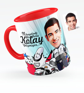 BK Gift Kişiye Özel Bay Polis Karikatürlü Kırmızı Kupa Bardak  7