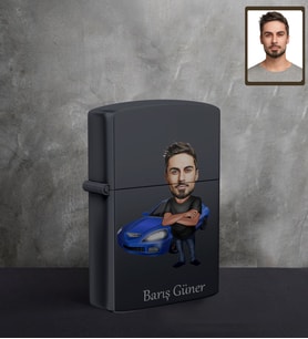 Kişiye Özel Erkek Karikatürlü UV Baskılı Siyah Benzinli Çakmak Model-3