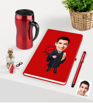 BK Gift Kişiye Özel Bay Avukat Karikatürlü Kırmızı Defter Kalem ve Termos Mug Seti - 1 (Model 1)