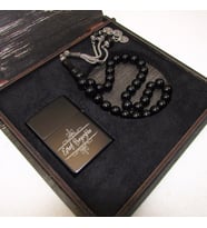 Kişiye Özel Siyah Doğal Onix Taşı Tesbih & Zippo Tipi Çakmak Seti