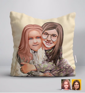 BK Gift Kişiye Özel Kız Kardeşler Karikatürlü Beyaz Yastık-4
