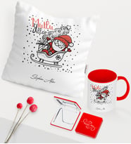 BK Gift Kişiye Özel Yılbaşı Noel Baba Temalı Kırmızı Kupa Ayna Yastık Seti - 5