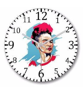 Frida Kahlo Duvar Saati Bombeli Gercek Cam