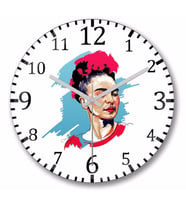 Frida Kahlo Duvar Saati Bombeli Gercek Cam