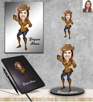 Kişiye Özel Bayan Karikatürlü 5 li Hediye Seti Model-4