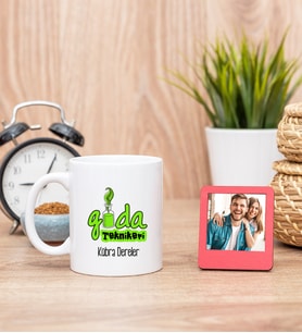 Gıda Teknikeri Beyaz Kupa Bardak ve Kırmızı Mini Fotoğraf Çerçevesi
