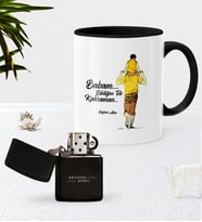 BK Gift Kişiye Özel Babam Bildiğim Tek Kahraman Siyah Kupa Bardak Benzinli Metal Çakmak Seti (Model 1)