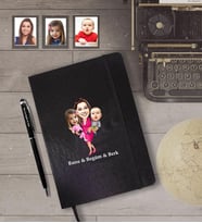 Kişiye Özel Aile Karikatürlü Siyah Defter Kalem Hediye Seti   Mod-5