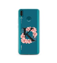 Pembe Çiçekli Harf Tasarım Süper Şeffaf Silikon Telefon Kılıfı Huawei Y9 2019 K-