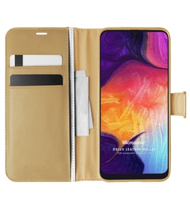 Microsonic Samsung Galaxy A50 Kılıf Delux Leather Wallet Gold