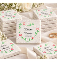 30 Adet Kişiye Özel Baskılı Doğal Taş Magnet 5x5cm Söz, Nikah, Nişan Hatırası (Beyaz)