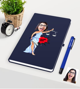 BK Gift Kişiye Özel Bayan Avukat Karikatürlü Lacivert Defter Kalem Seti - 1