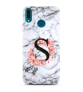 Mermer Çiçekli Harf Tasarım Süper Şeffaf Silikon Telefon Kılıfı Huawei Y9 (2019)