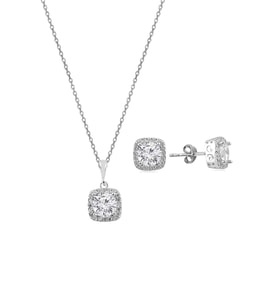 Söğütlü Silver Gümüş zirkon taşlı kare pırlanta montürlü gümüş ikili set