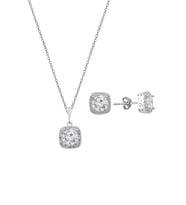 Söğütlü Silver Gümüş zirkon taşlı kare pırlanta montürlü gümüş ikili set