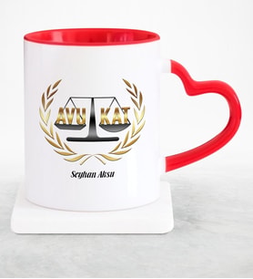 BK Gift Kişiye Özel Mesleki Avukat Kırmızı Kalpli Kupa Bardak  10
