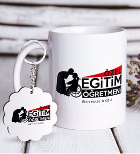 BK Gift Kişiye Özel Özel Eğitim Öğretmeni Beyaz Kupa ve Anahtarlık Hediye Seti-1 (Model 1)