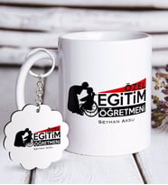 BK Gift Kişiye Özel Özel Eğitim Öğretmeni Beyaz Kupa ve Anahtarlık Hediye Seti-1 (Model 1)