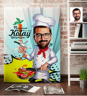 BK Gift Kişiye Özel Bay  Chef Karikatür Kanvas Tablo 70x100cm 1