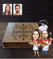 Kişiye Özel Aşçı Sevgili Karikatürlü Ahşap Anahtarlık Kutulu Model-2