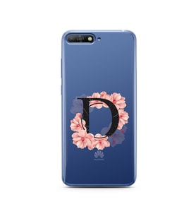 Pembe Çiçekli Harf Tasarım Süper Şeffaf Silikon Telefon Kılıfı Huawei Y6 2018 D-