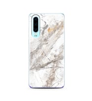 Beyaz Mermer Tasarımlı Süper Şeffaf Silikon Telefon Kılıfı Huawei P30  