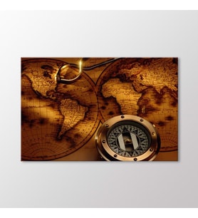 Arty Tablo Compass and World Map Tablo (Karışık)