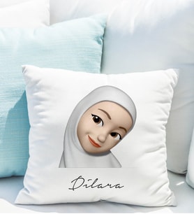 Emoji Kız Tesettürlü Stiker Yastığı Kişiye Özel