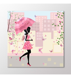 Arty Tablo Pembe Şemsiyeli Kız Tablo (Karışık)